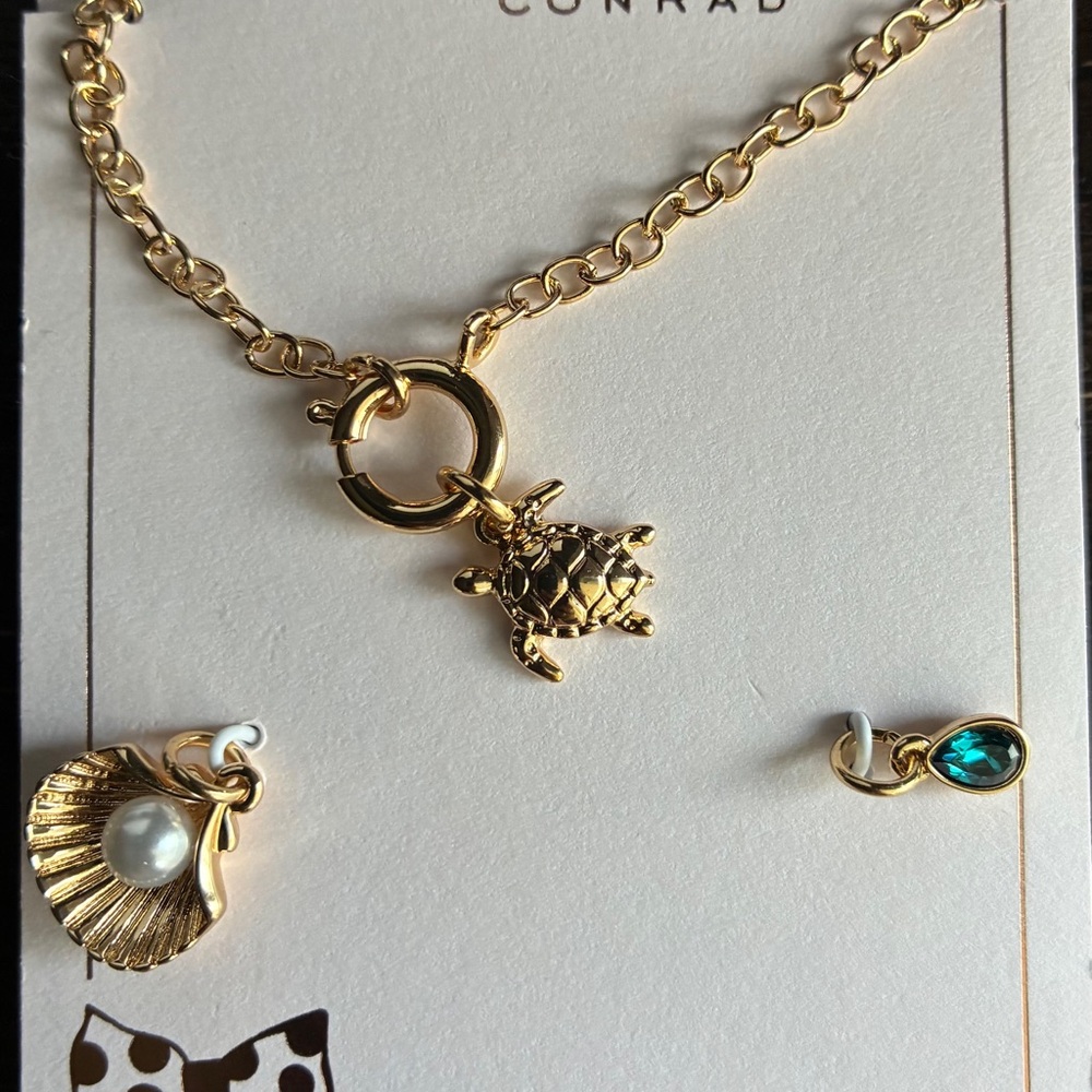 LC Lauren Conrad Gold-Tone Turtle Charm Necklace with Shell and Teal Drop - Picture 9 of 10